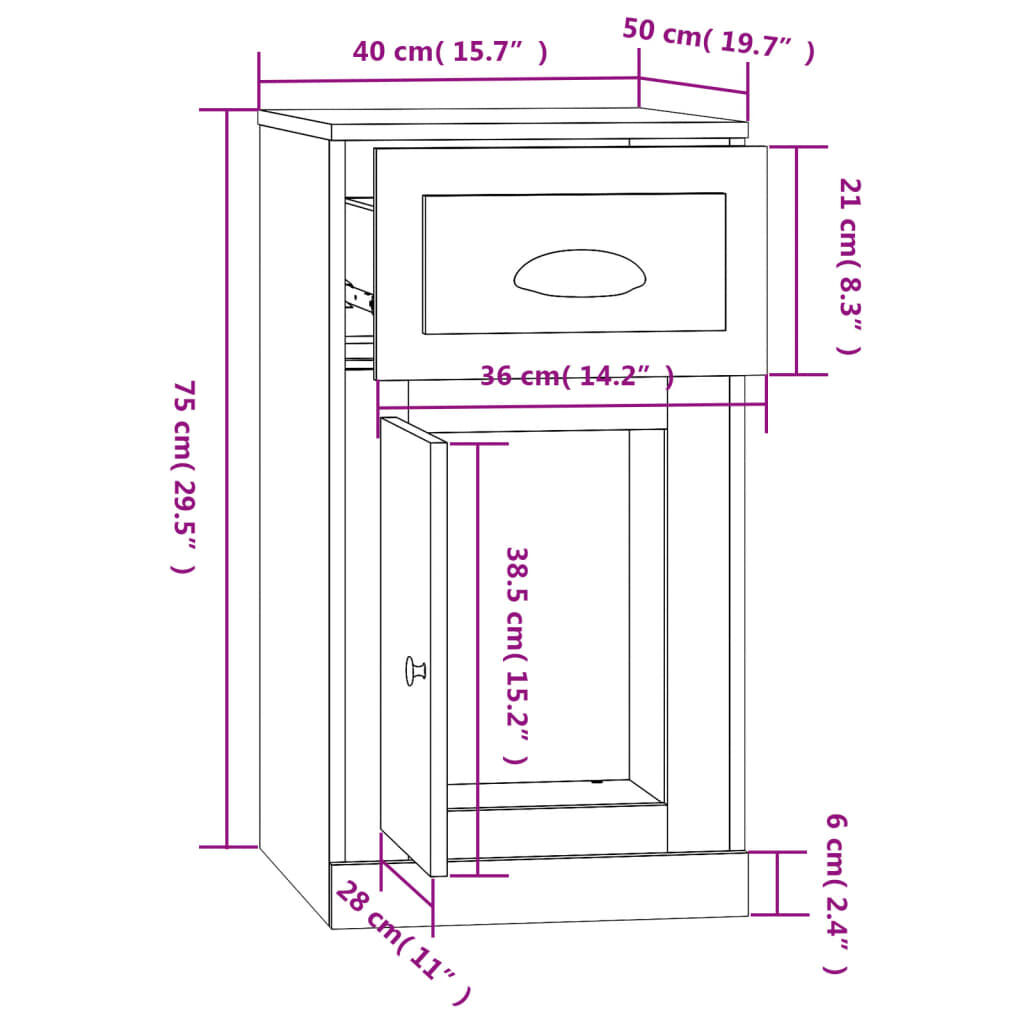 vidaXL Ντουλάπι με Συρτάρι Καπνιστή Δρυς 40x50x75 εκ. Επεξεργ. Ξύλο