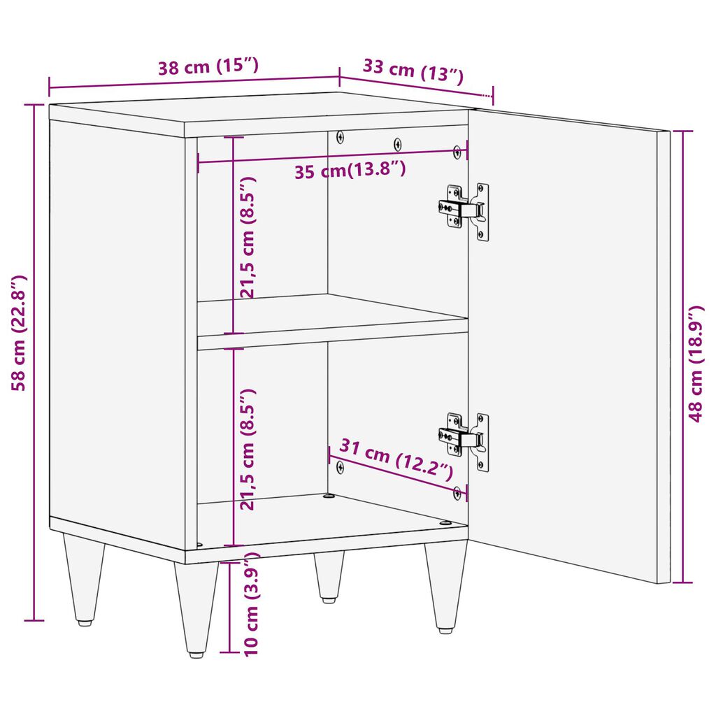 vidaXL Ντουλάπι Μπάνιου 38x33x58 εκ Μασίφ Ξύλο Μάνγκο