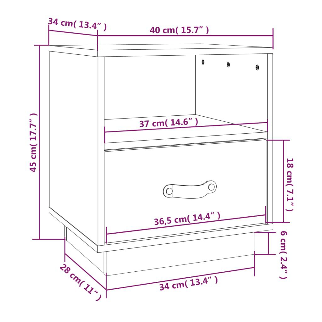 vidaXL Κομοδίνα 2 τεμ. Λευκό 40x34x45 εκ. από Μασίφ Ξύλο Πεύκου