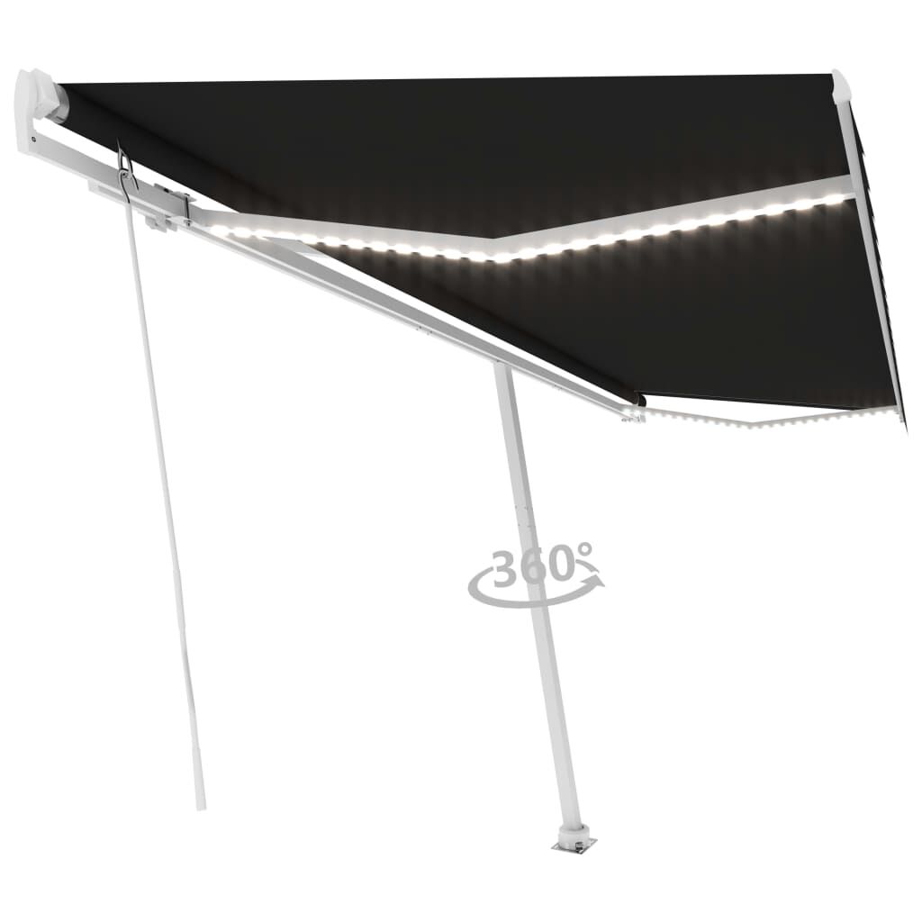 vidaXL Τέντα Συρόμενη Χειροκίνητη με LED Ανθρακί 500x350 εκ.