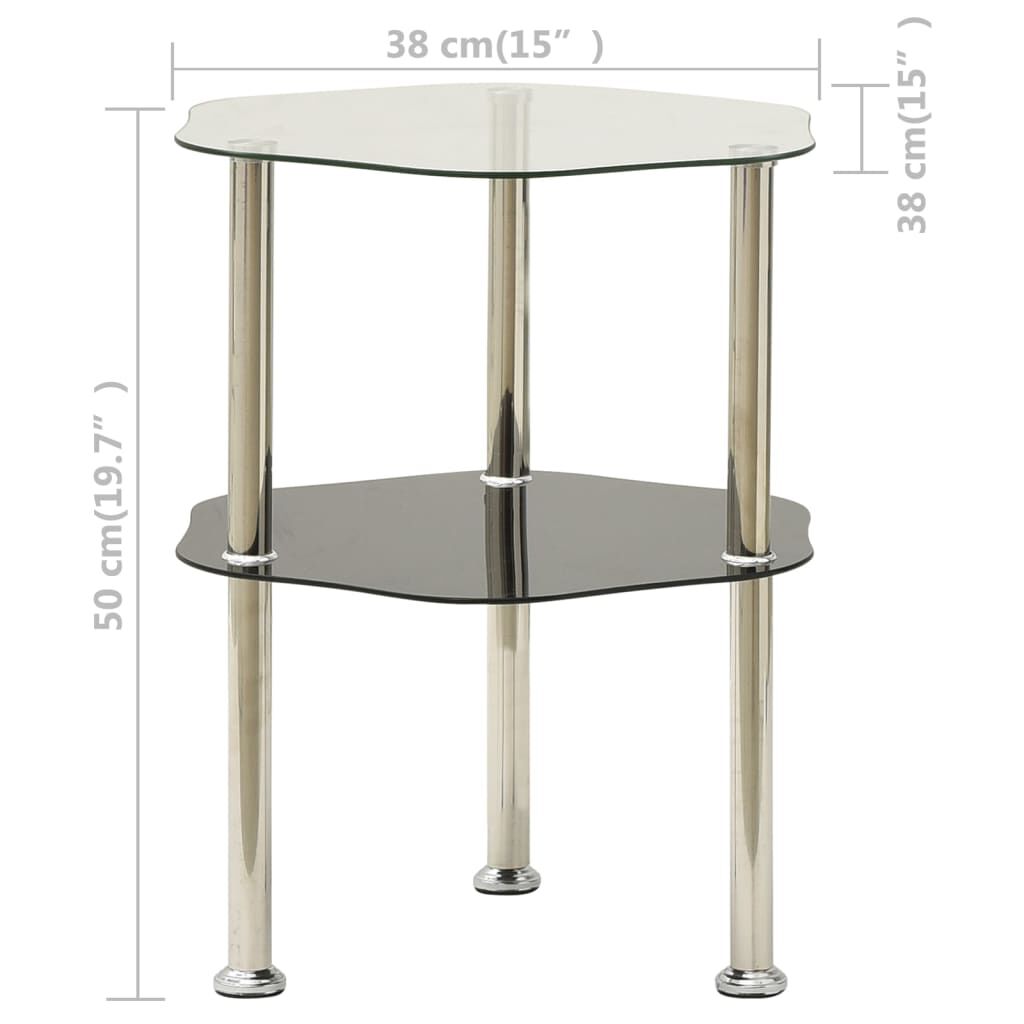 322786 vidaXL Βοηθ. Τραπέζι 2 Επ. Διαφ. & Μαύρο 38x38x50 εκ Ψημ. Γυαλί