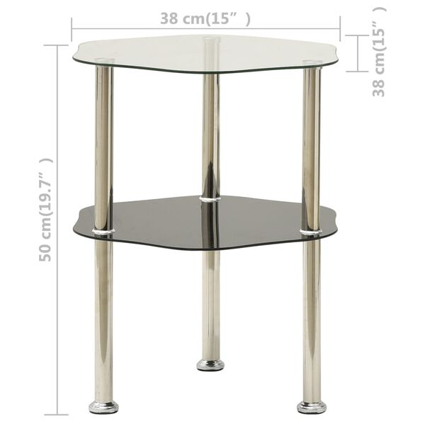 322786 vidaXL Βοηθ. Τραπέζι 2 Επ. Διαφ. & Μαύρο 38x38x50 εκ Ψημ. Γυαλί