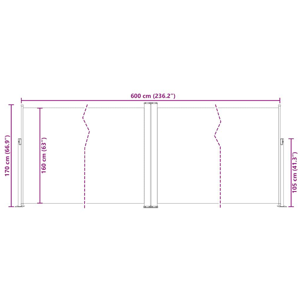 vidaXL Σκίαστρο Πλαϊνό Συρόμενο Κόκκινο 170 x 600 εκ.