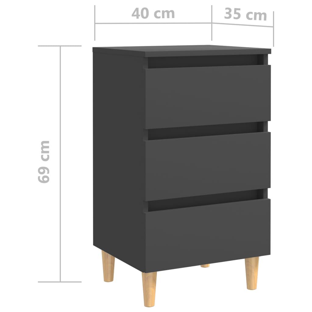 vidaXL Κομοδίνα 2 τεμ. Γκρι 40 x 35 x 69 εκ. με Μασίφ Ξύλινα Πόδια