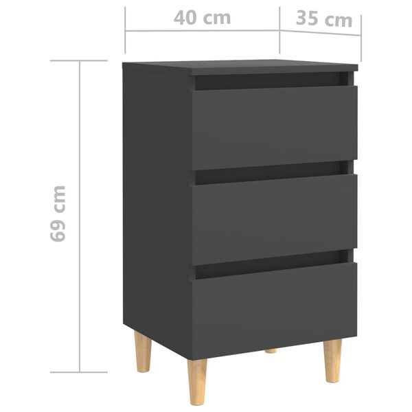 vidaXL Κομοδίνα 2 τεμ. Γκρι 40 x 35 x 69 εκ. με Μασίφ Ξύλινα Πόδια