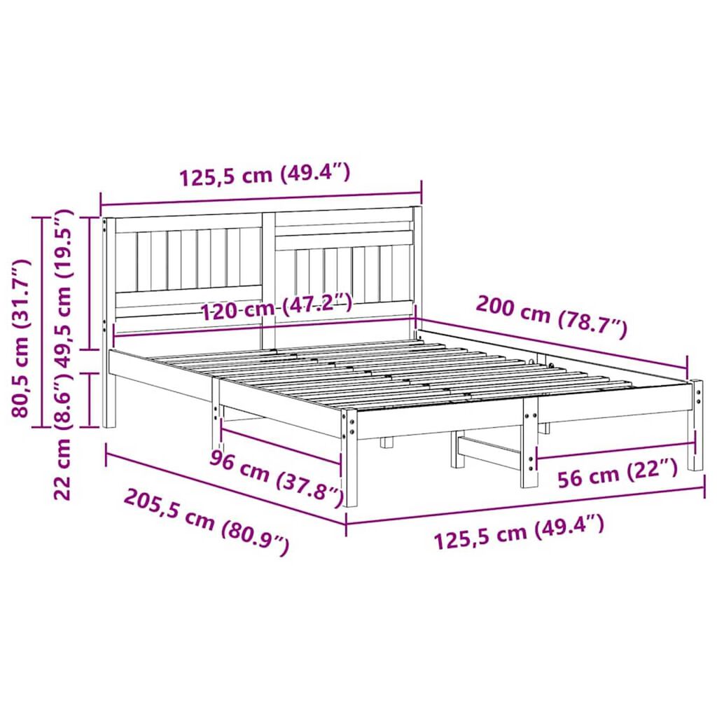 vidaXL Σκελετός Κρεβατιού Λευκό 120 x 200 cm Μασίφ ξύλο πεύκου