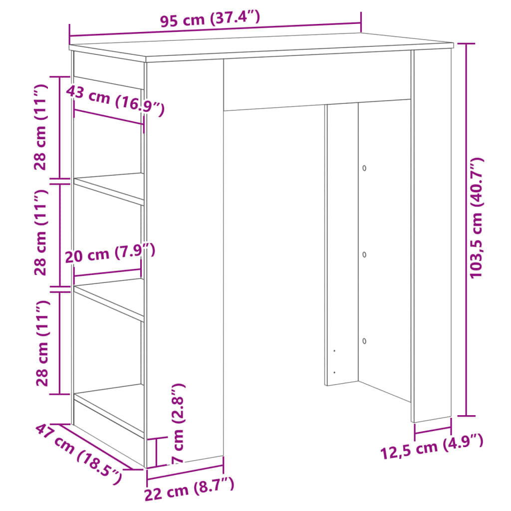 vidaXL Τραπέζι Μπαρ με Ράγες Sonoma Δρυς 95x47x103,5 εκ Επεξεργ. Ξύλο