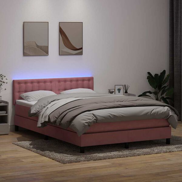 vidaXL &Kappa;&rho;&epsilon;&beta;ά&tau;&iota; Boxspring &mu;&epsilon; &Sigma;&tau;&rho;ώ&mu;&alpha; & LED &Rho;&omicron;&zeta; 140x210 &epsilon;&kappa;. &Beta;&epsilon;&lambda;&omicron;ύ&delta;&iota;&nu;&omicron;