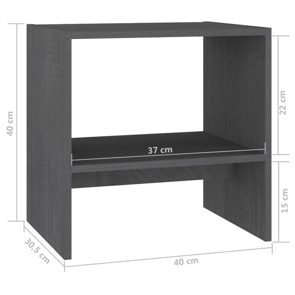 vidaXL Κομοδίνα 2 τεμ. Γκρι 40 x 30,5 x 40 εκ. από Μασίφ Ξύλο Πεύκου