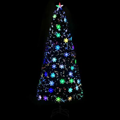 vidaXL Χριστουγεννιάτικο Δέντρο LED Χιονονιφάδες Οπτ.Ίνες Μαύρο 210 εκ