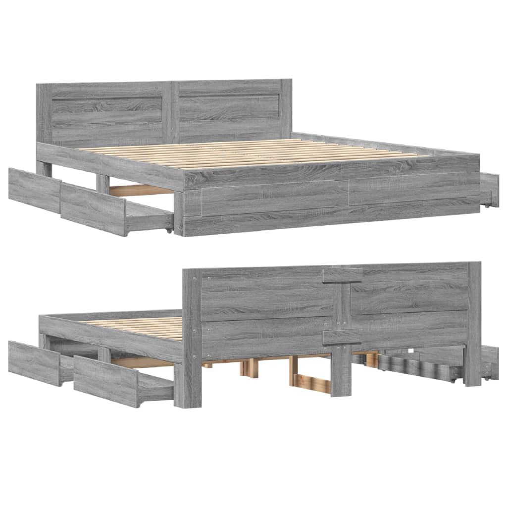 vidaXL Πλαίσιο Κρεβατιού με Κεφαλάρι Γκρι Sonoma 180x200εκ. Επεξ. Ξύλο