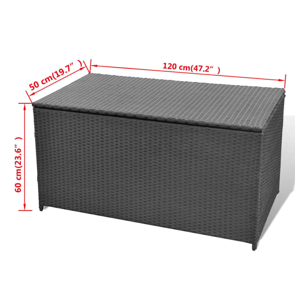 vidaXL Κουτί Αποθήκευσης Κήπου Μαύρο 120x50x60 εκ. από Συνθετικό Ρατάν