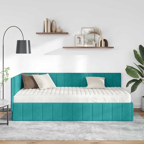 vidaXL Κρεβάτι Γωνίας με στρώμα Τιρκουάζ 90 x 190 cm Βελούδο