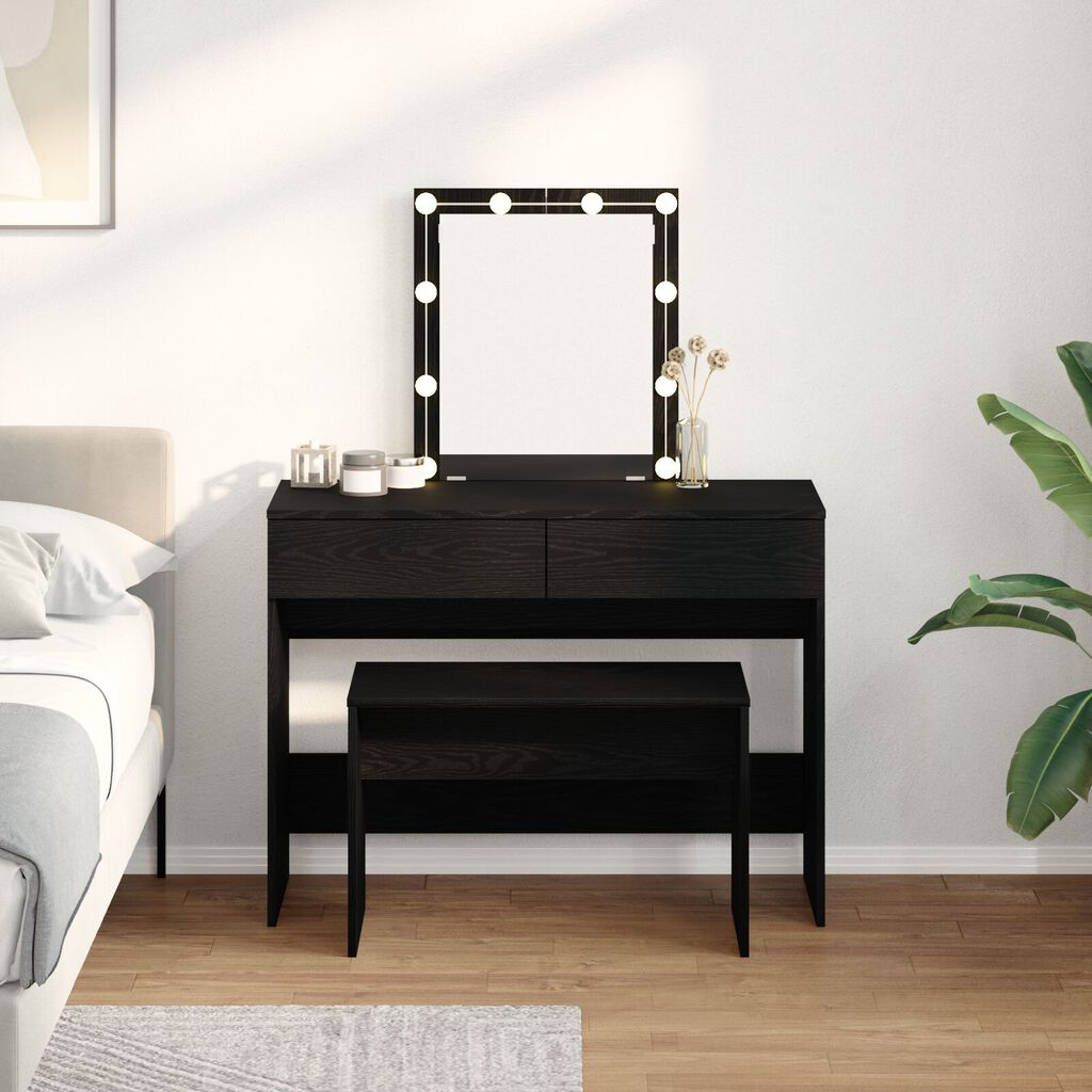 vidaXL Καρέκλα Ντύσιμου Μαύρη Δρυ 70x35x45 cm MDF