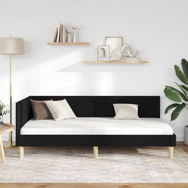 vidaXL Κρεβάτι Γωνίας Άλλο Μαύρο 100 x 200 cm Ύφασμα και Έργο ξύλου