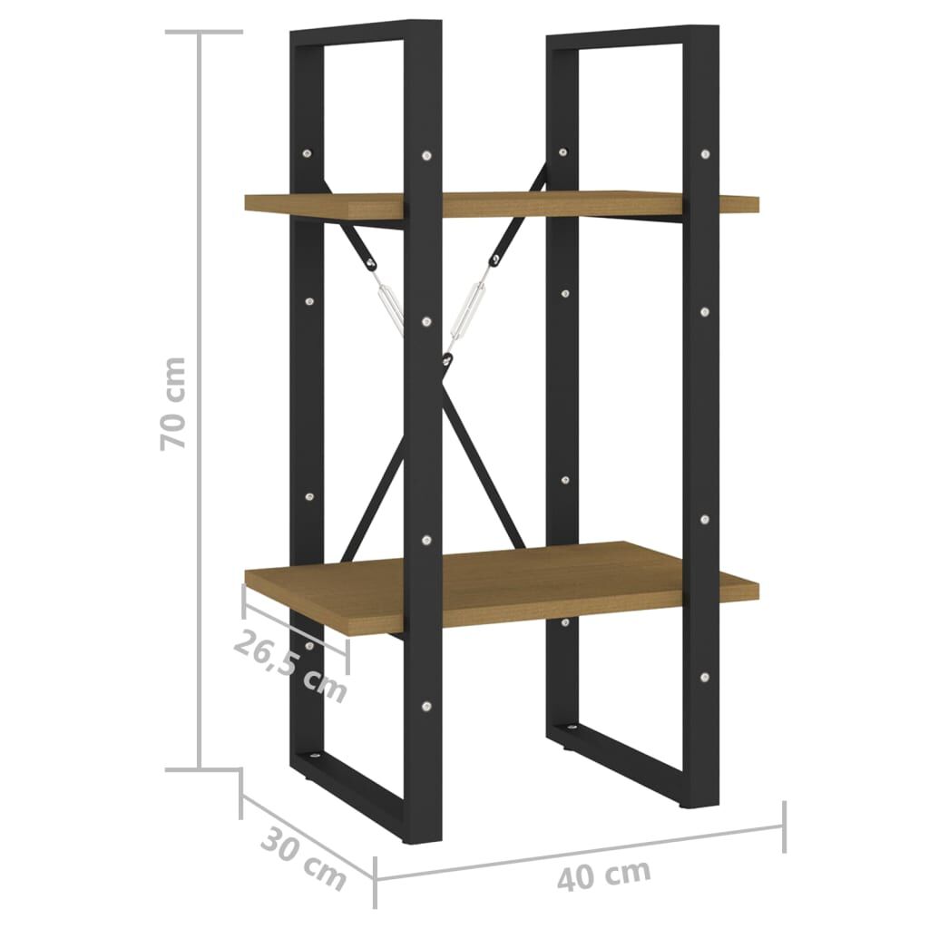 vidaXL Βιβλιοθήκη με 2 Ράφια Καφέ 40x30x70 εκ. από Μασίφ Ξύλο Πεύκου