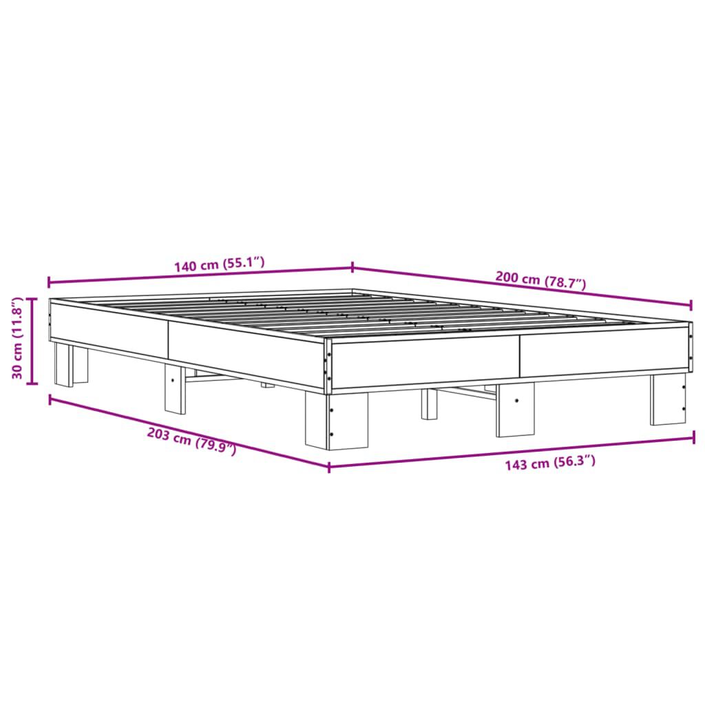 vidaXL Πλαίσιο Κρεβατιού Γκρι Sonoma 140x200 εκ. Επεξ. Ξύλο & Μέταλλο