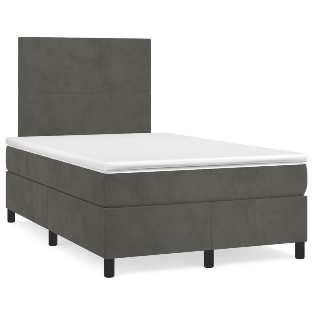 vidaXL Κρεβάτι Boxspring με Στρώμα Σκούρο Γκρι 120x190 εκ. Βελούδινο