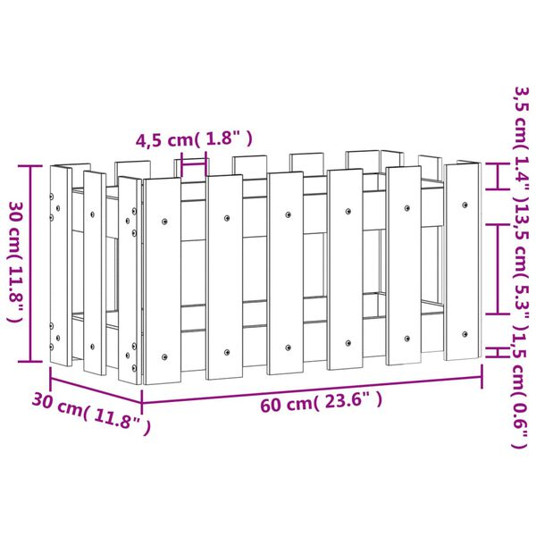 vidaXL Ζαρντινιέρα με Σχέδιο Φράχτη Λευκή 60 x 30 x 30 εκ. Μασίφ Πεύκο
