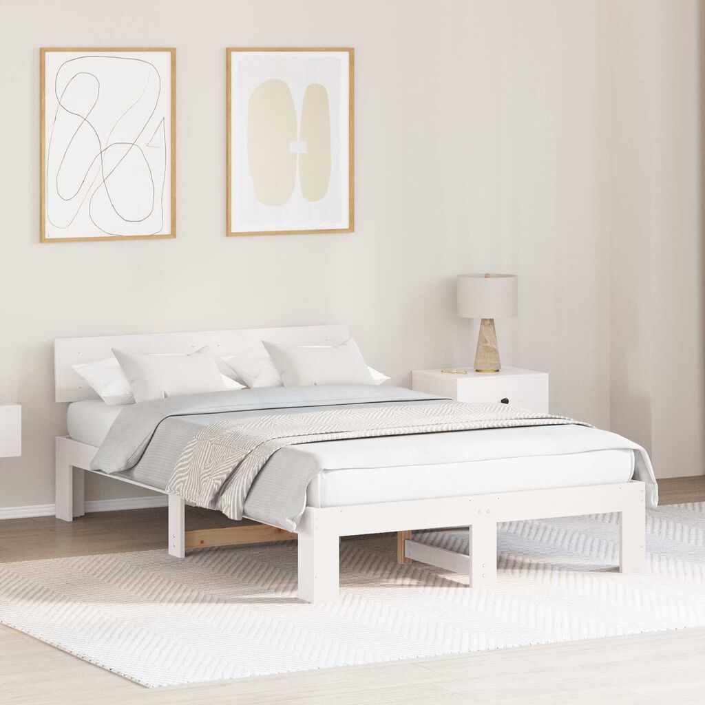 vidaXL Σκελετός Κρεβατιού Λευκό 135 x 190 cm Μασίφ ξύλο πεύκου