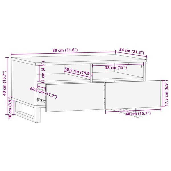 vidaXL Καφές Τραπέζι - 80 x 54 x 40 εκ - Στερεό ξύλο μανγκό