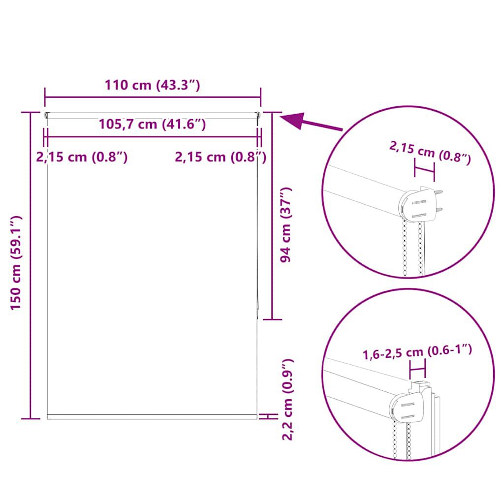 vidaXL Ρολέρ Μπλακάουτ Υπόλευκη 110x150 εκ. Πλάτος υφάσματος 105,7 εκ.