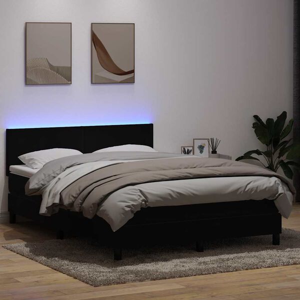 vidaXL &Kappa;&rho;&epsilon;&beta;ά&tau;&iota; Boxspring &mu;&epsilon; &Sigma;&tau;&rho;ώ&mu;&alpha; & LED &Mu;&alpha;ύ&rho;&omicron; 140x210 &epsilon;&kappa;. &Beta;&epsilon;&lambda;&omicron;ύ&delta;&iota;&nu;&omicron;