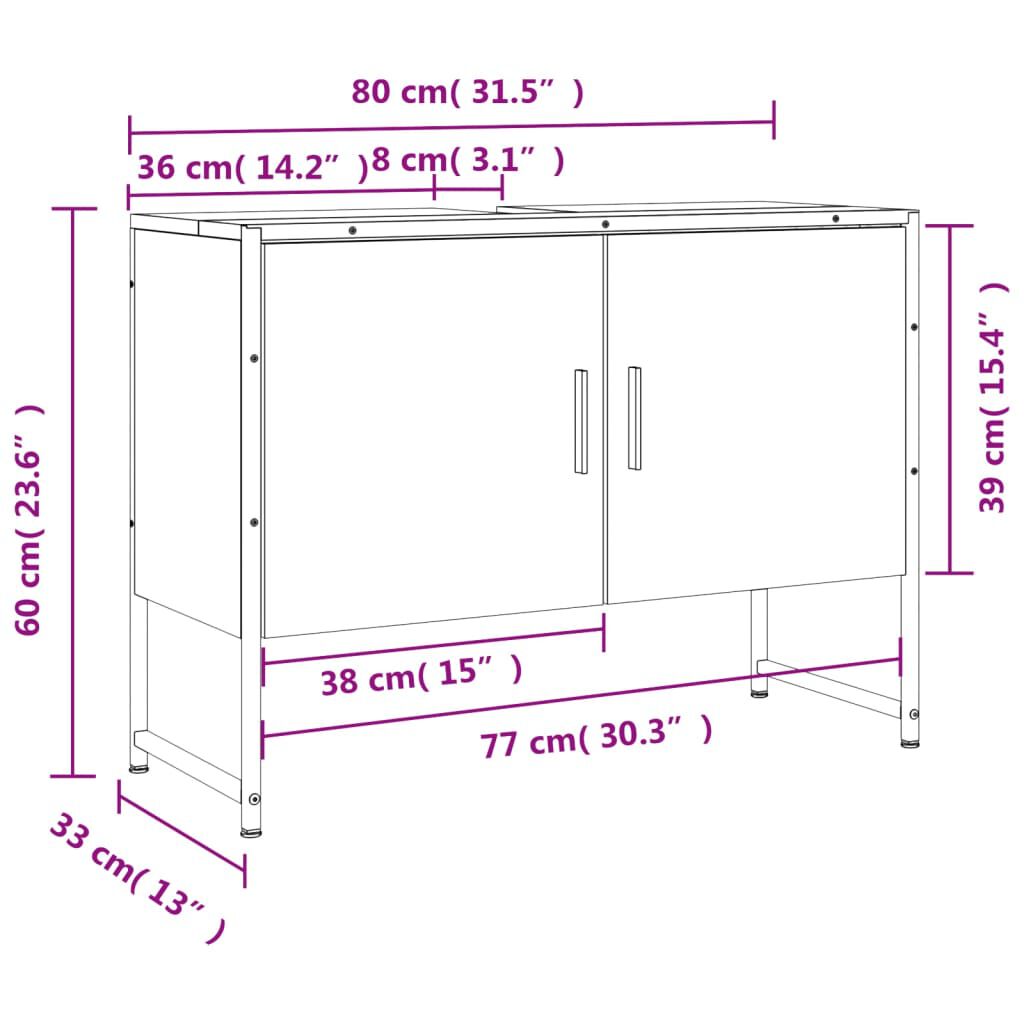 vidaXL Ντουλάπι Μπάνιου Νιπτήρα Μαύρο 80 x 33 x 60 εκ. Επεξ. Ξύλο