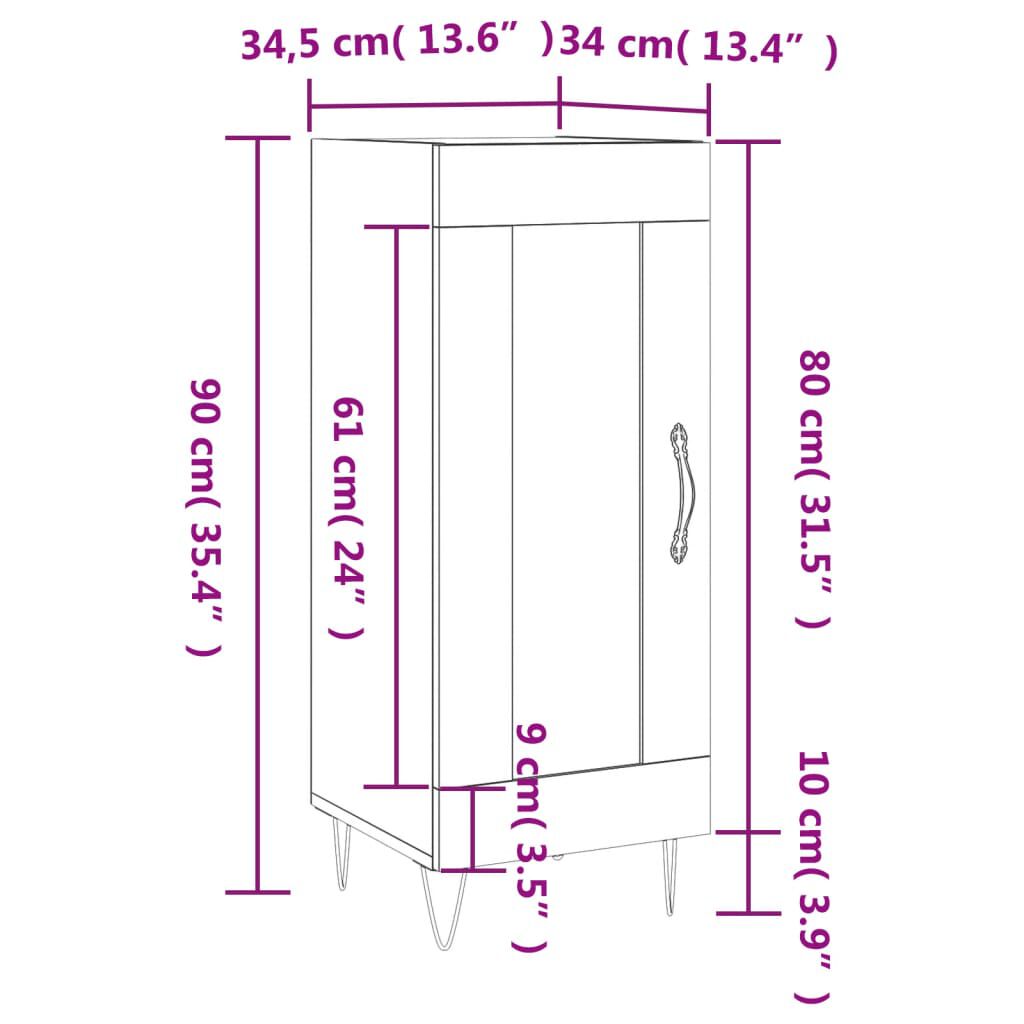 vidaXL Ντουλάπι Καφέ Δρυς 34,5 x 34 x 90 εκ. Επεξεργασμένο Ξύλο
