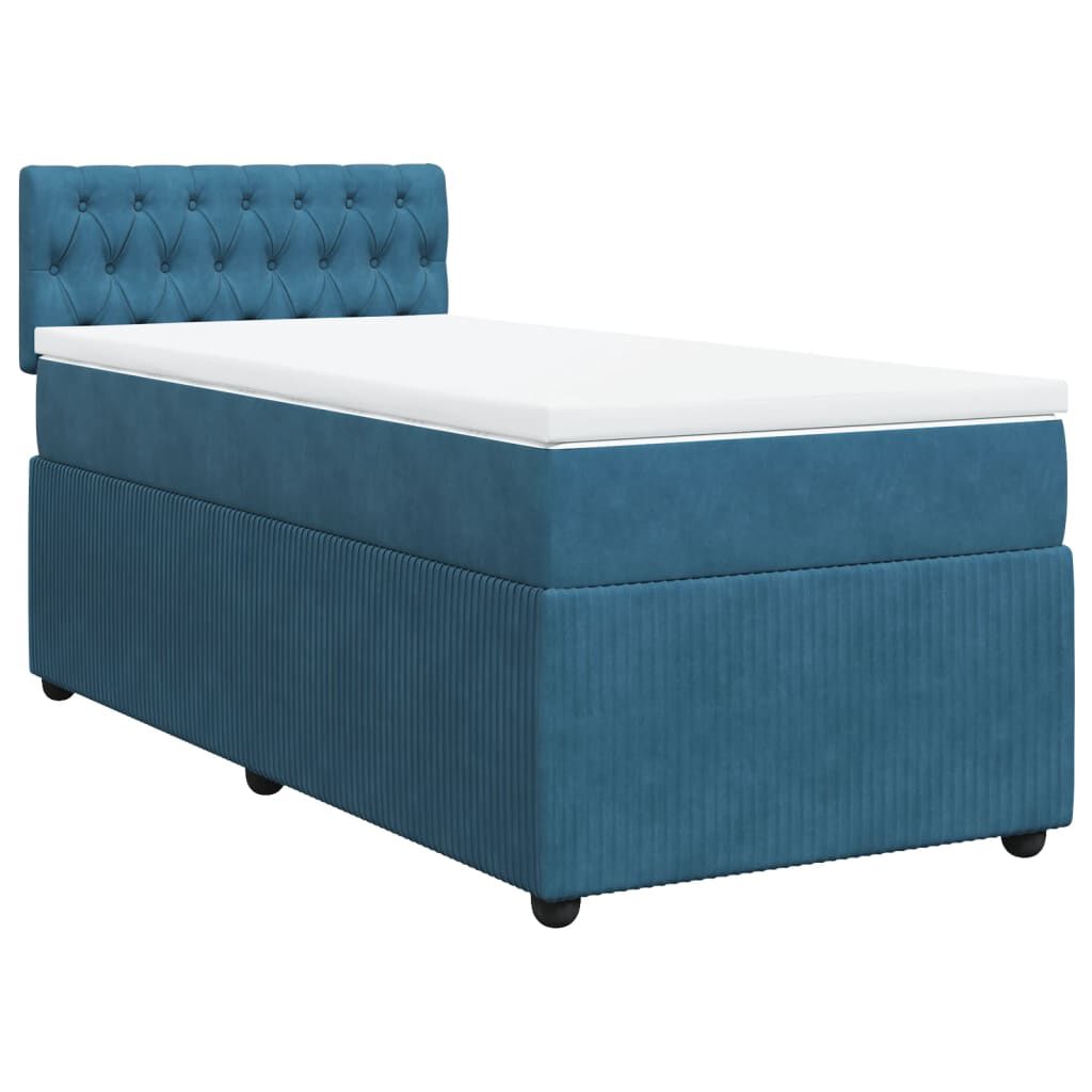 vidaXL Κρεβάτι Boxspring με Στρώμα Μπλε 90x190 εκ. Βελούδινο