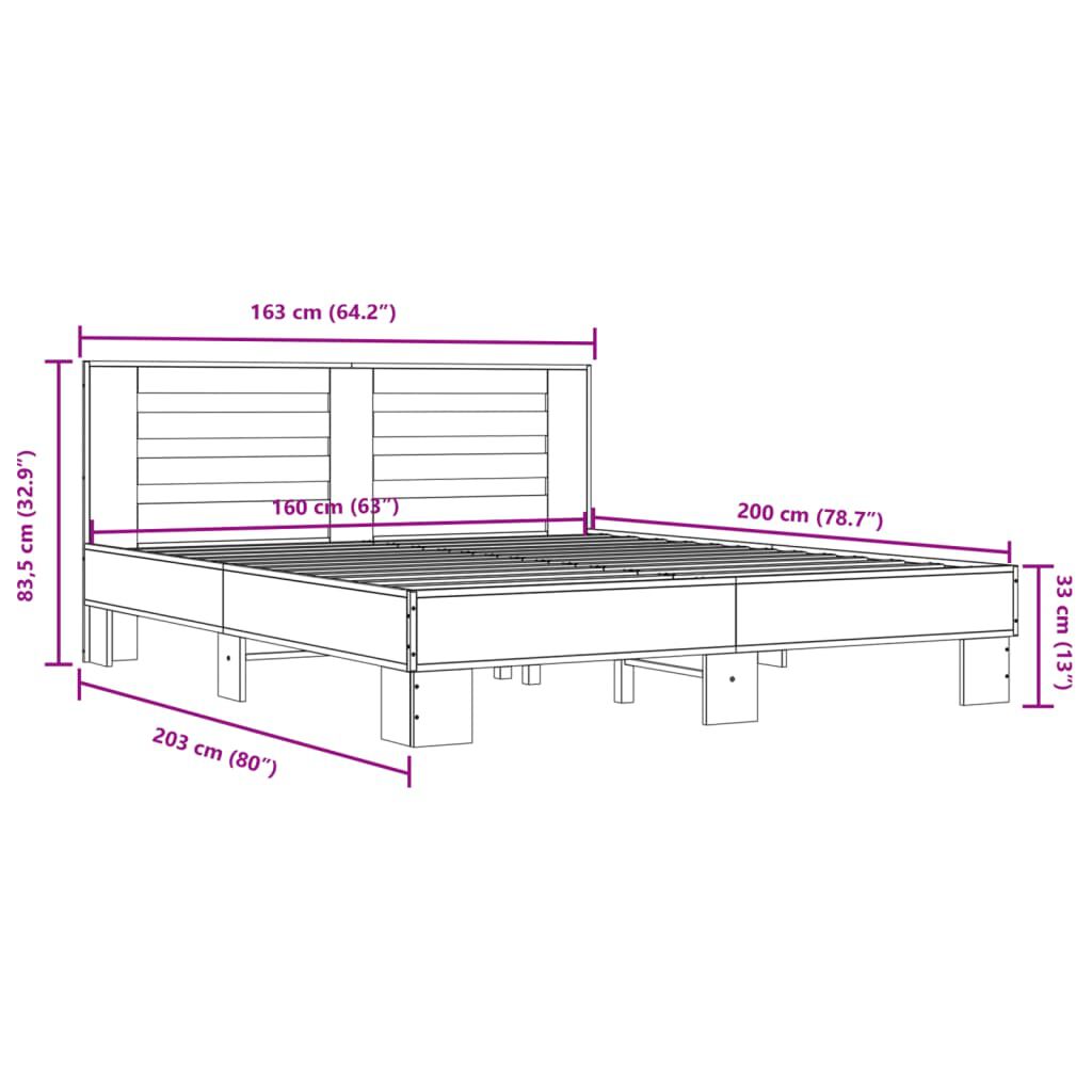 vidaXL Πλαίσιο Κρεβατιού Sonoma Δρυς 160x200 εκ. Επεξ. Ξύλο & Μέταλλο