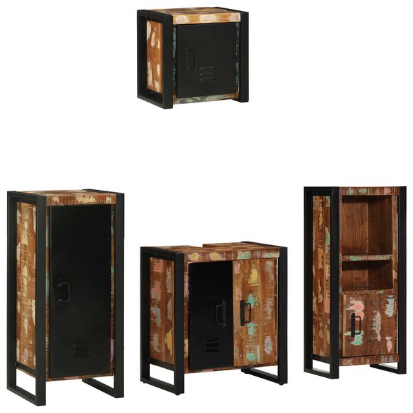 vidaXL Σετ Επίπλων Μπάνιου 4 pcs Πολύχρωμο Στερεό ανακτημένο ξύλο