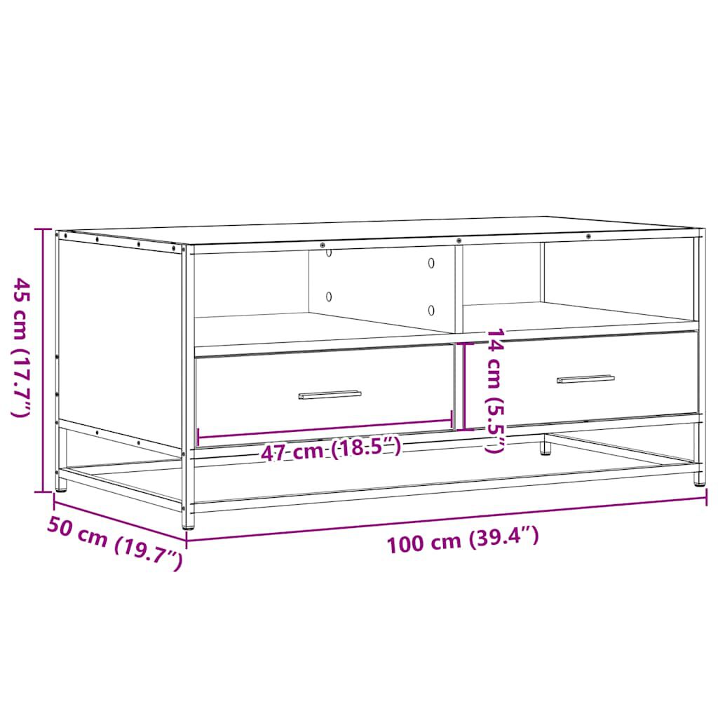 vidaXL Τραπεζάκι Σαλονιού Μαύρο 100x50x45 εκ. Επεξ. Ξύλο & Μέταλλο