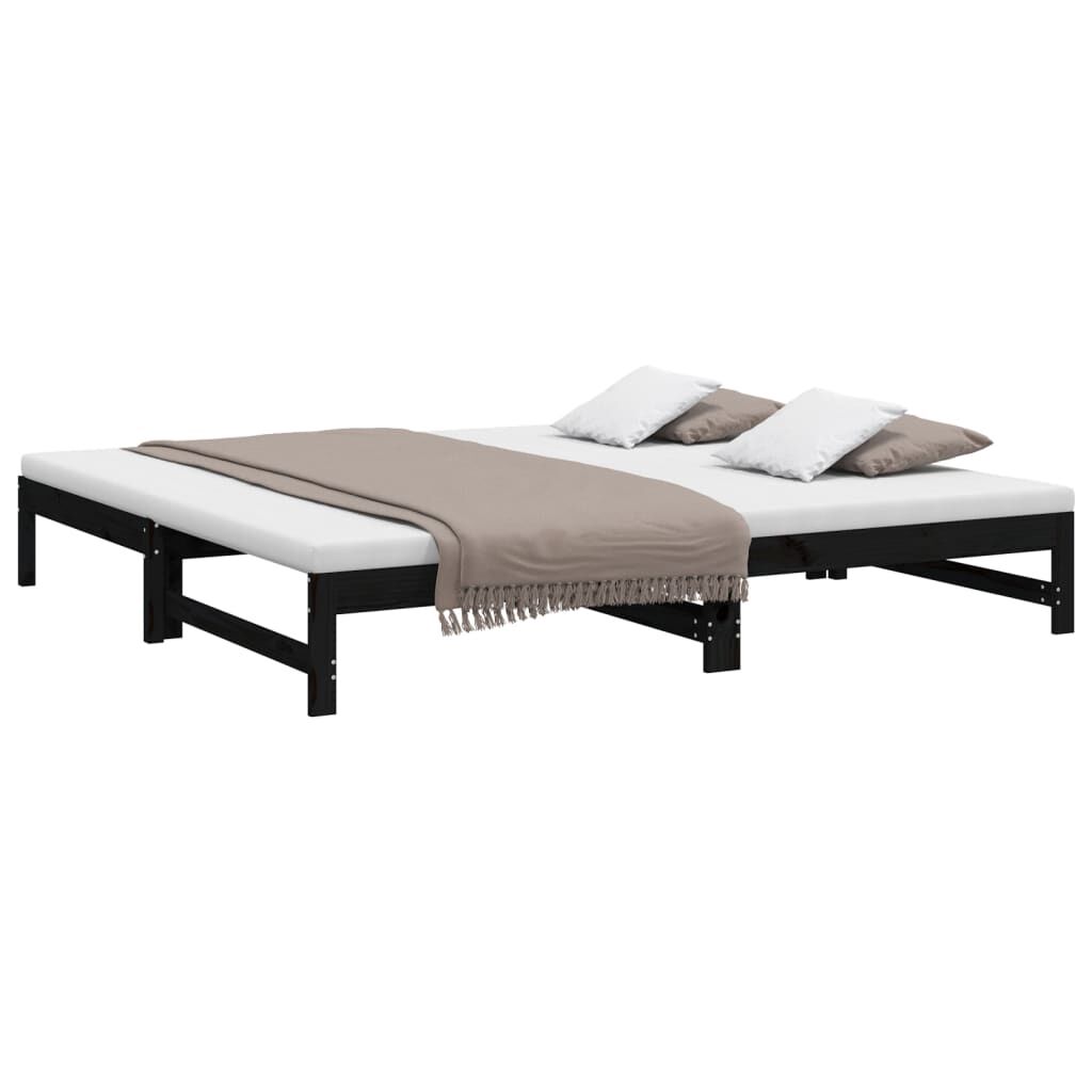 vidaXL Καναπές Κρεβάτι Συρόμενος Μαύρος 2x(100x200)εκ. από Μασίφ Πεύκο