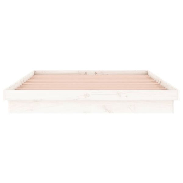 vidaXL Πλαίσιο Κρεβατιού με LED Λευκό 140 x 200 εκ. από Μασίφ Ξύλο