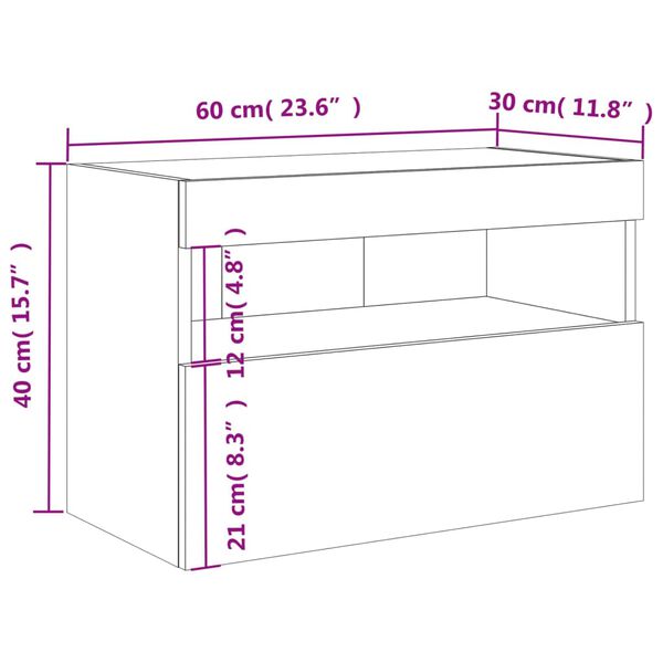 vidaXL Έπιπλο Τοίχου Τηλεόρασης με LED Λευκό 40x30x40 εκ.