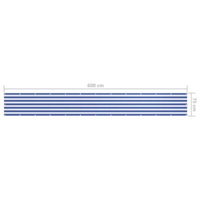 vidaXL Διαχωριστικό Βεράντας Λευκό/Μπλε 75 x 600 εκ. Ύφασμα Oxford