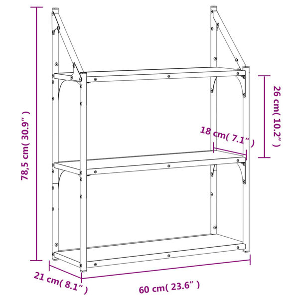 vidaXL Ραφιέρα Τοίχου με 3 Ράφια Μαύρη 60x21x78,5 εκ. Επεξεργ. Ξύλο