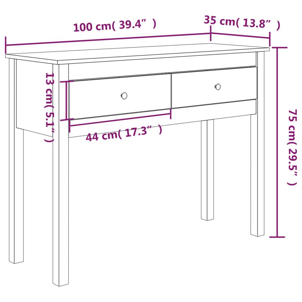 vidaXL Τραπέζι κονσόλα Καφέ μελί 100x35x75 εκ. Μασίφ Ξύλο Πεύκου