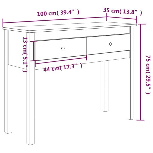 vidaXL Τραπέζι κονσόλα Καφέ μελί 100x35x75 εκ. Μασίφ Ξύλο Πεύκου