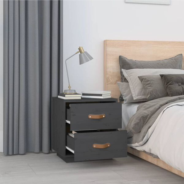 vidaXL Κομοδίνο Γκρι 40 x 34 x 45 εκ. από Μασίφ Ξύλο Πεύκου