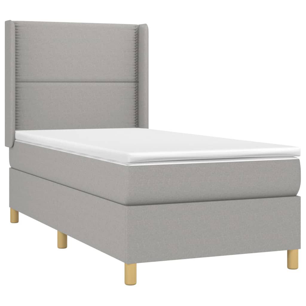 vidaXL Κρεβάτι Boxspring με Στρώμα Ανοιχτό Γκρι 90x190 εκ. Υφασμάτινο