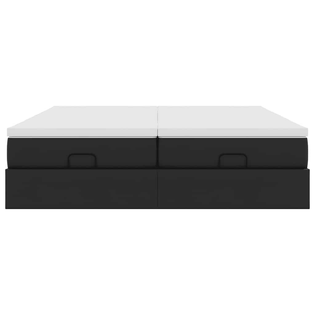 vidaXL Οθωμανικό κρεβάτι με στρώματα Μαύρο 160x200cm Συνθετικό δέρμα