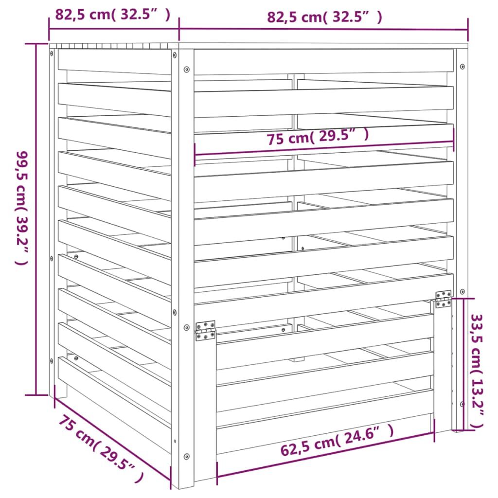 vidaXL Κομποστοποιητής Γκρι 82,5x82,5x99,5 εκ. από Μασίφ Ξύλο Πεύκου