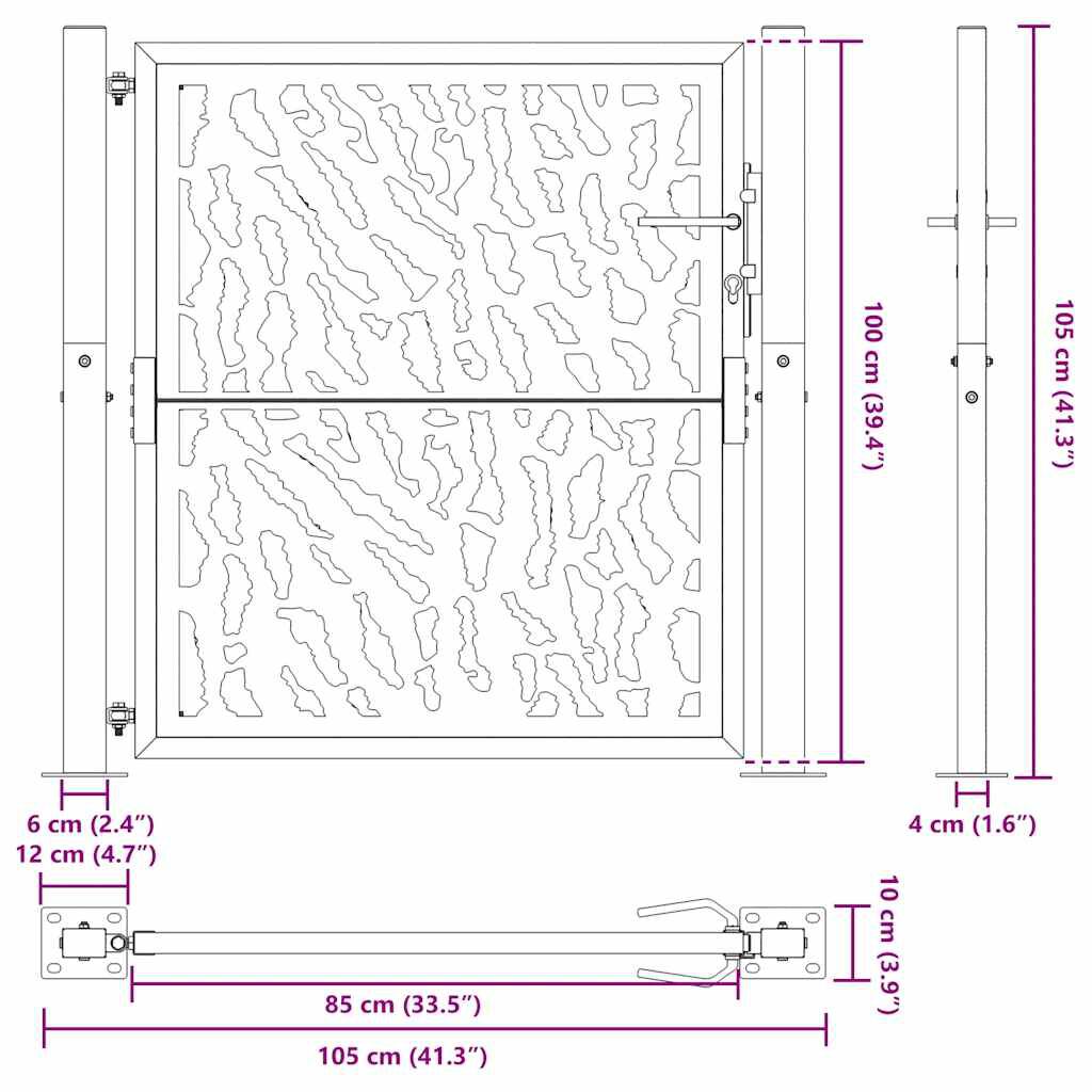 vidaXL Πύλη κήπου 105x105 cm από διαβρωμένο χάλυβα με σχέδιο ίχνος