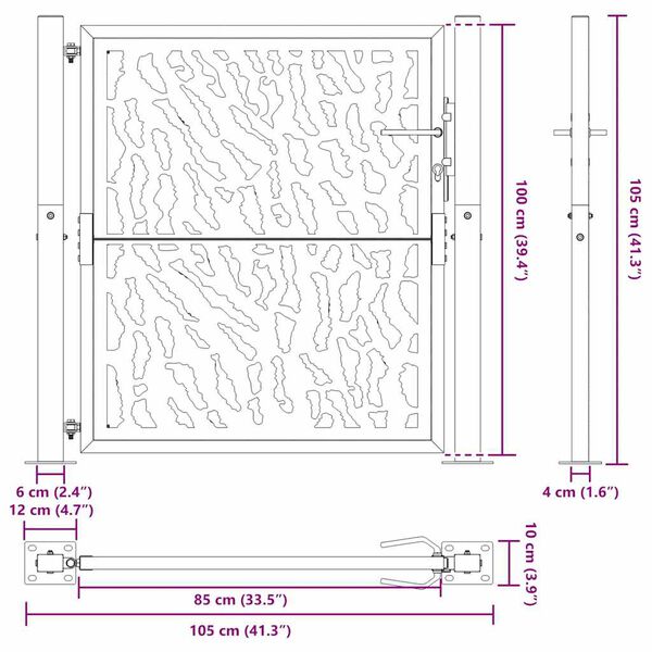 vidaXL Πύλη κήπου 105x105 cm από διαβρωμένο χάλυβα με σχέδιο ίχνος