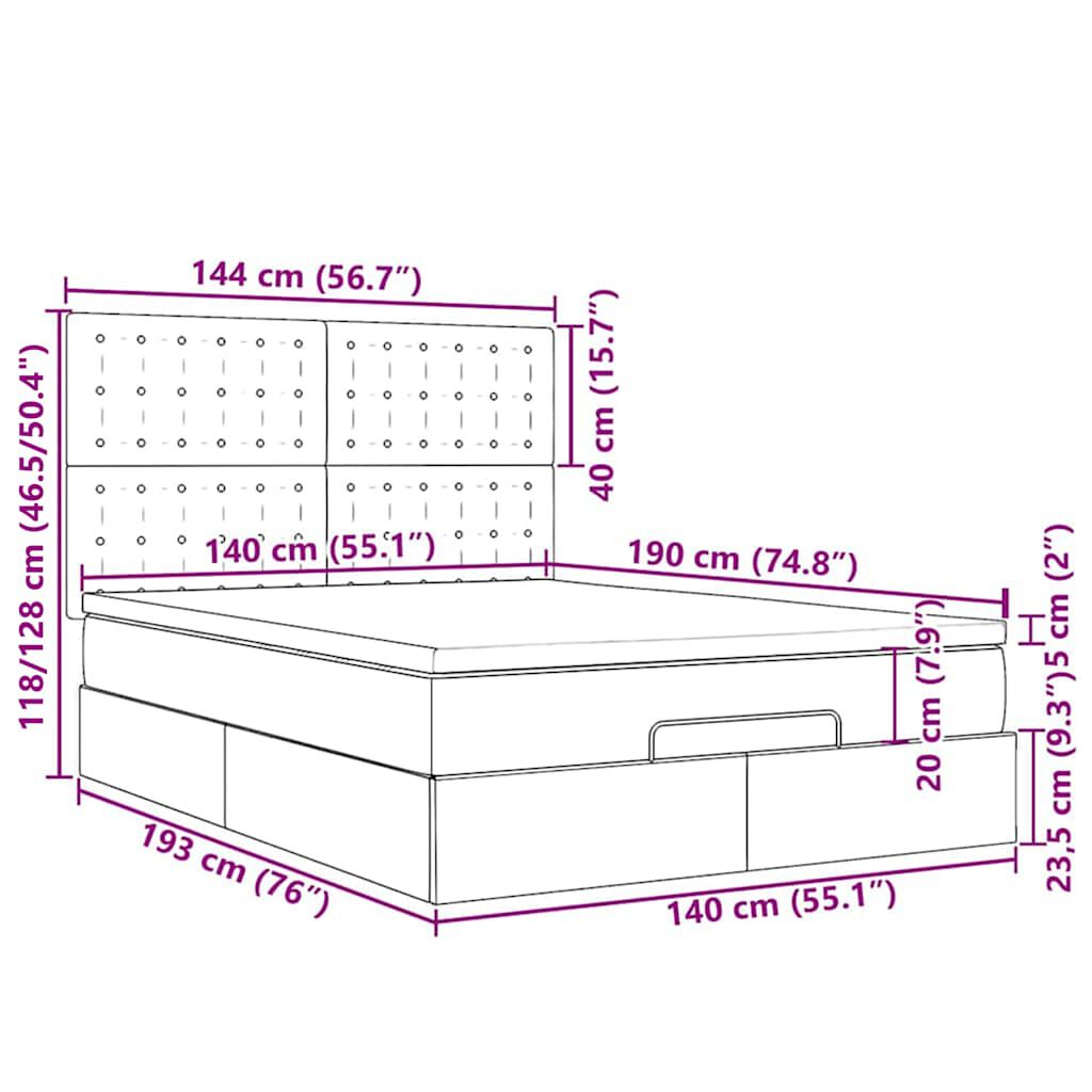 vidaXL Οθωμανικό κρεβάτι με στρώματα & LEDs Σκούρο γκρι Βελούδο