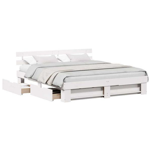 vidaXL Σκελετός Κρεβατιού Λευκό 180 x 200 cm Μασίφ ξύλο πεύκου