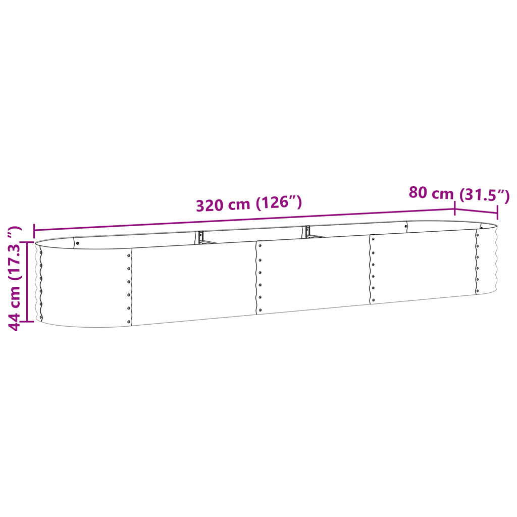 vidaXL Υπερυψωμένη Ζαρντινιέρα Καφέ 320 x 80 x 44 cm Ατσάλι