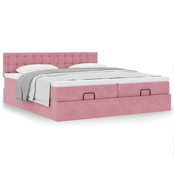 vidaXL Οθωμανικό κρεβάτι με στρώματα ροζ 200x200cm Velvet